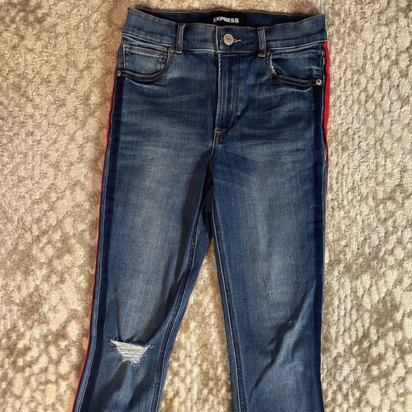 Express Skinny Jeans w/ Red Stripe - Size 2 - Picture 4 of 5